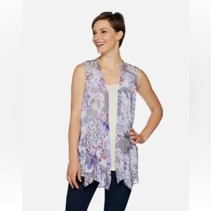 LOGO by Lori Goldstein Women's Sheer Vest Open Front Wild Mushroom A290252